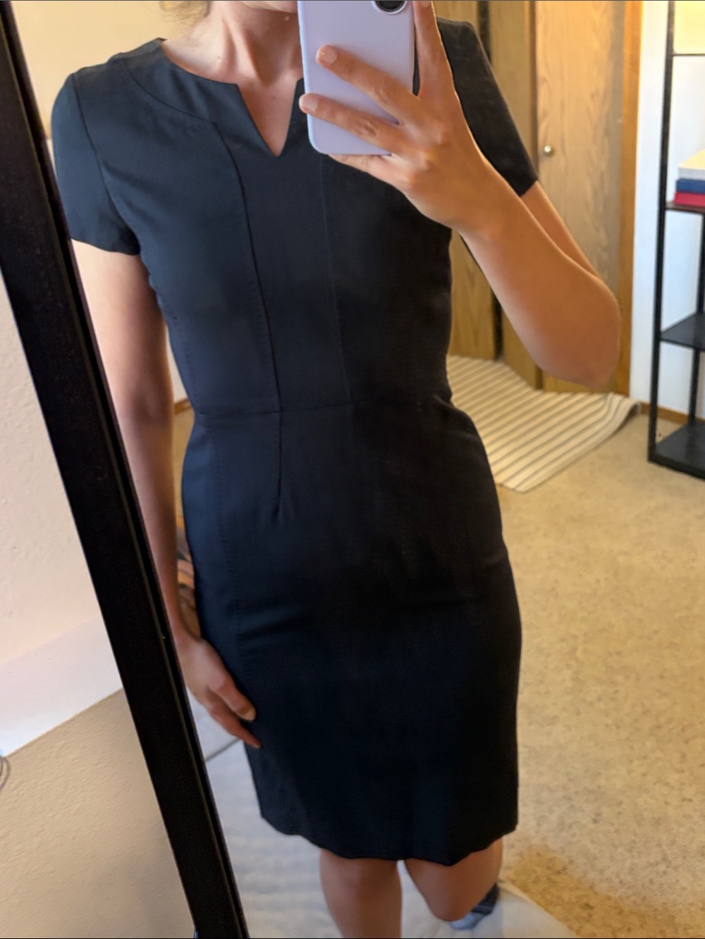 Brooks Brothers Navy Short-Sleeve Sheath Dress with V-Notch